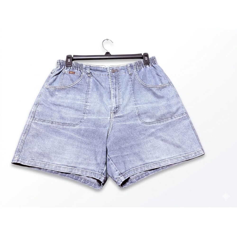 Vintage Lee High Waisted Denim Mom Shorts Light Wash Floral Trim Size 34
